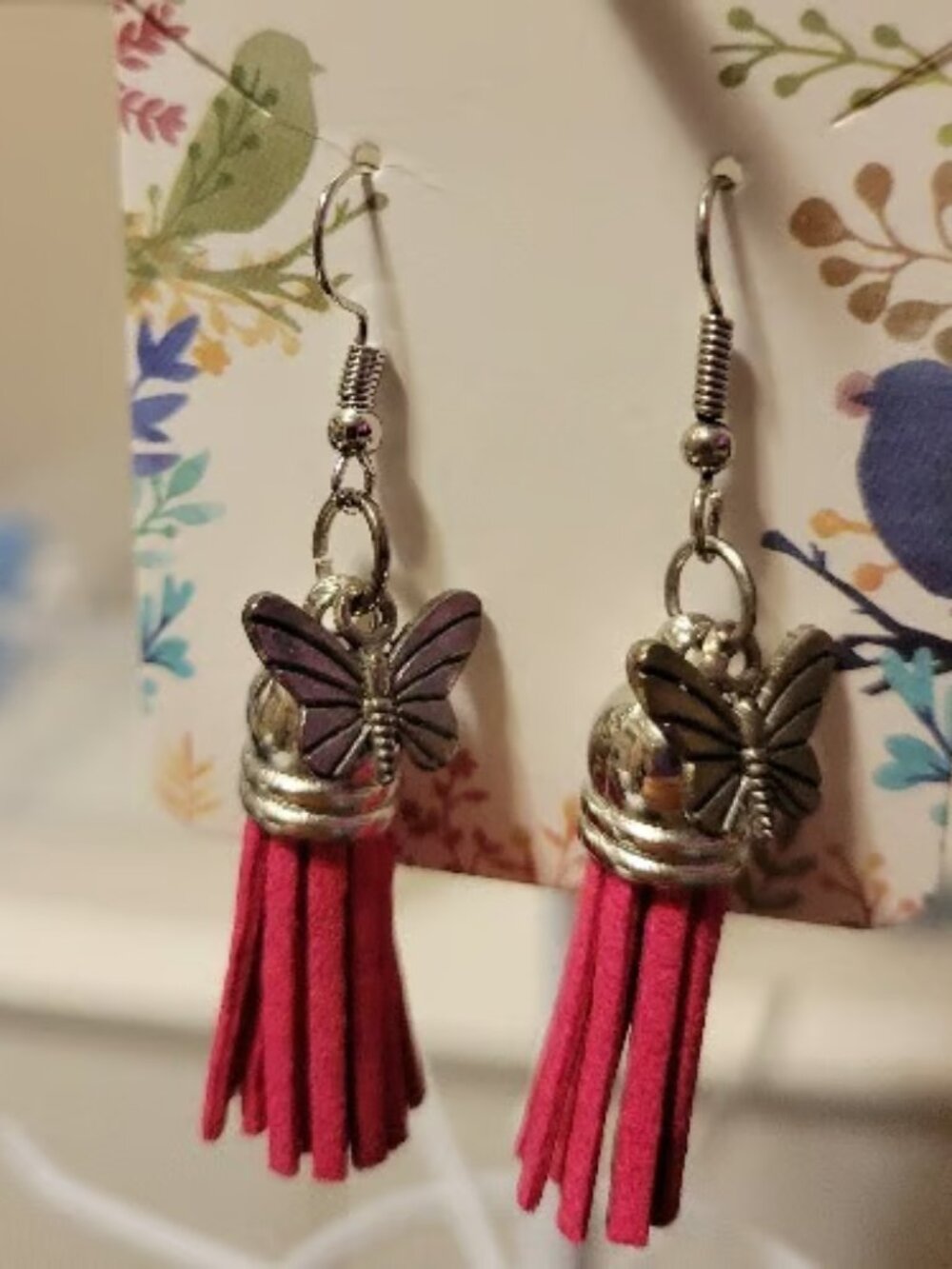 Rose Pink & Purple Butterfly Earrings